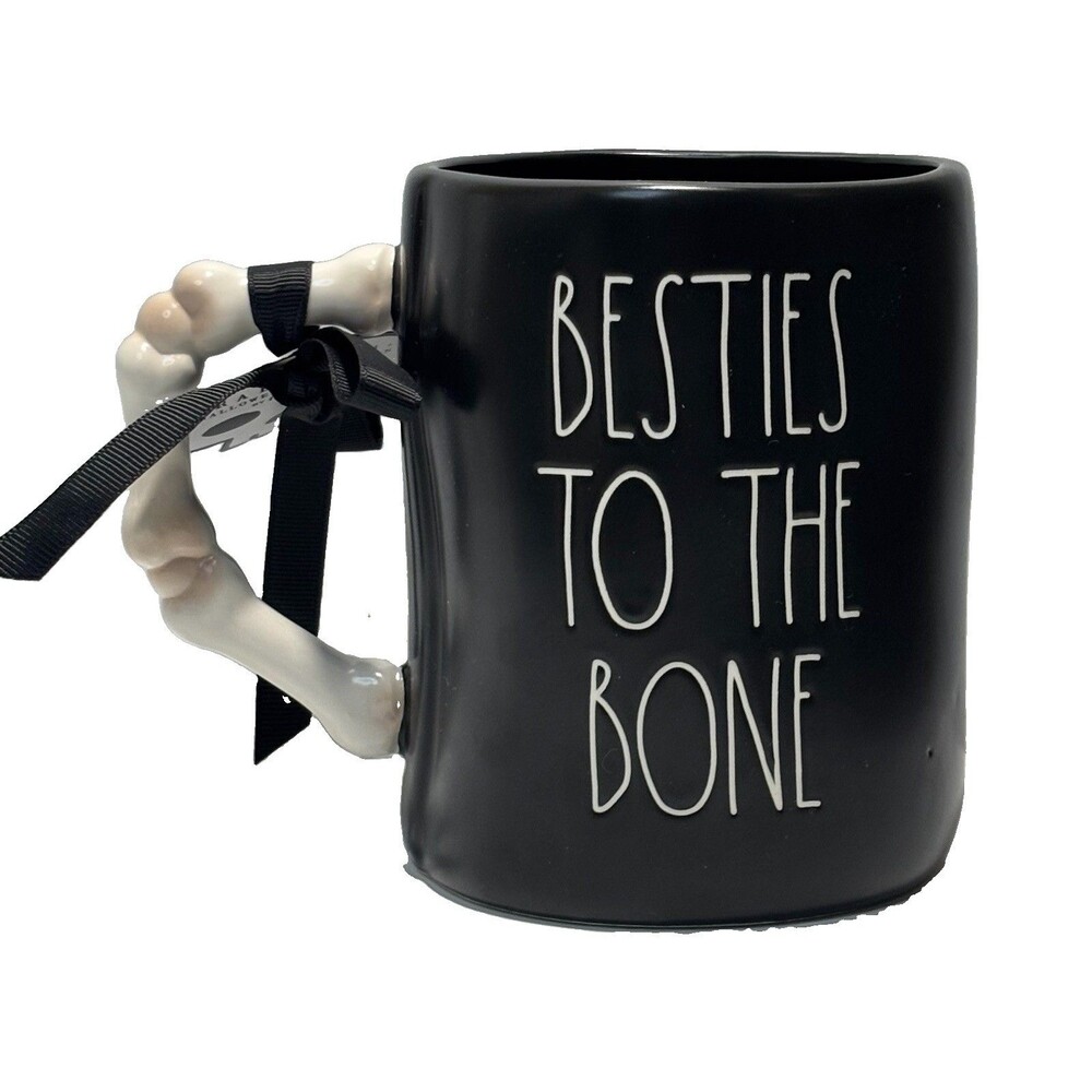 Rae Dunn Magenta BESTIES TO THE BONE Fall Autumn Halloween Ceramic Coffee Mug
